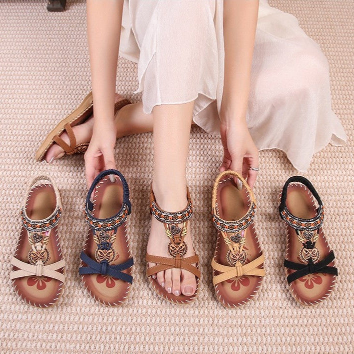 Sandalias planas de cuerda trenzada retro de verano 2025 para mujer