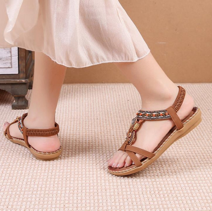 Sandalias planas de cuerda trenzada retro de verano 2025 para mujer