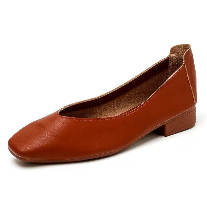 Zapatos de piel con tacón grueso y punta cuadrada para mujer 2025