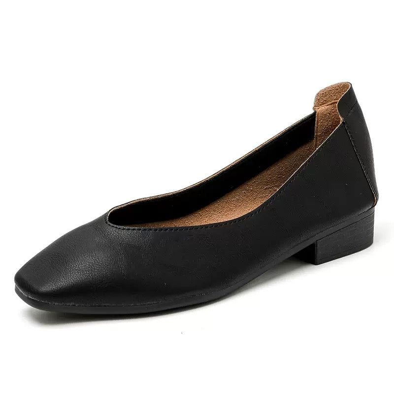 Zapatos de piel con tacón grueso y punta cuadrada para mujer 2025