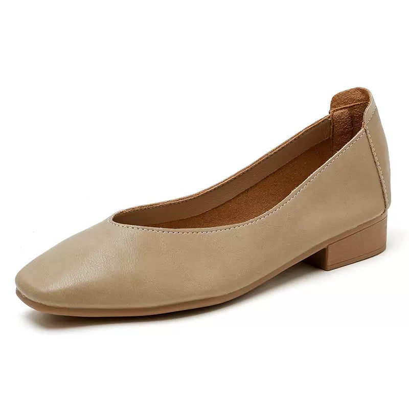 Zapatos de piel con tacón grueso y punta cuadrada para mujer 2025