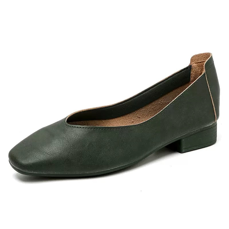 Zapatos de piel con tacón grueso y punta cuadrada para mujer 2025