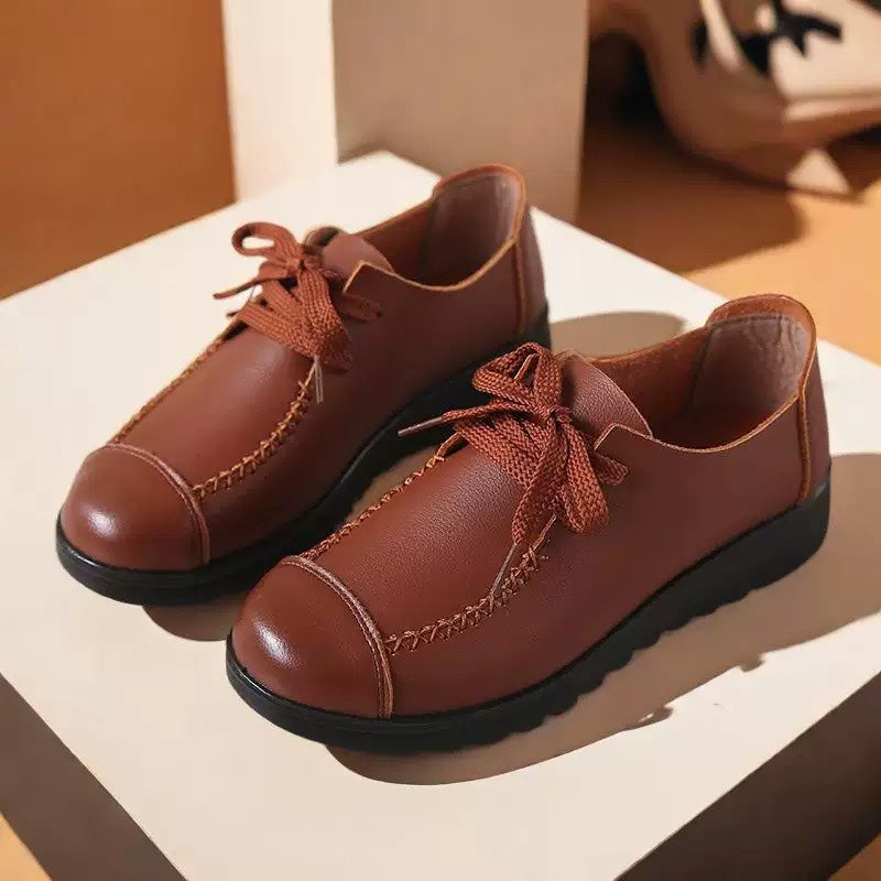 Zapatos de piel con cordones para mujer, primavera y otoño 2025