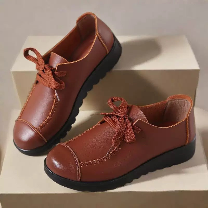 Zapatos de piel con cordones para mujer, primavera y otoño 2025