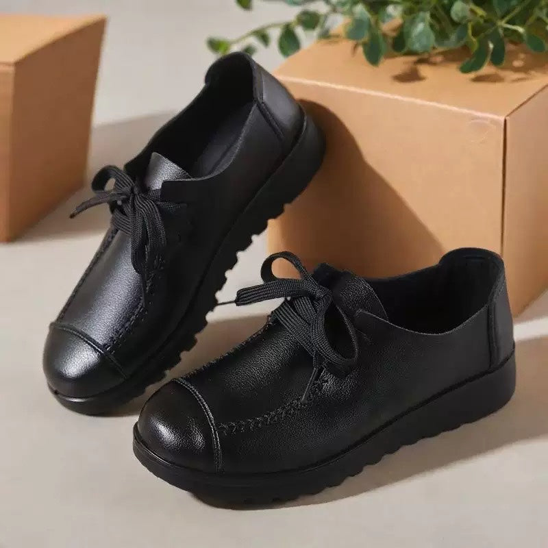 Zapatos de piel con cordones para mujer, primavera y otoño 2025