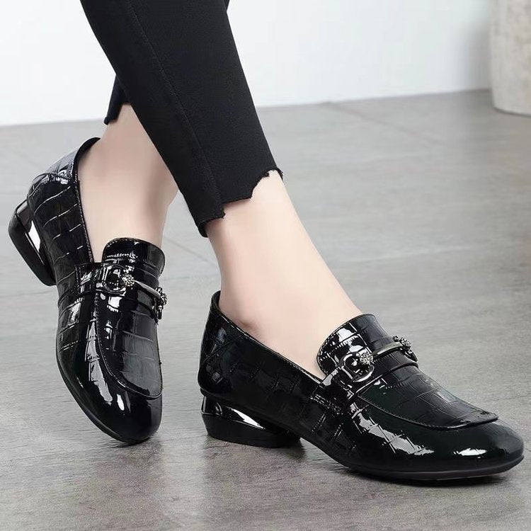Zapatos de mujer de piel auténtica con efecto espejo a cuadros