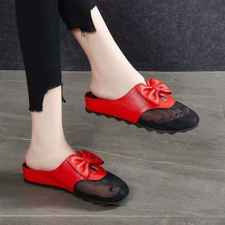 Nuevas sandalias deslizantes de cuero suave, malla y lazo
