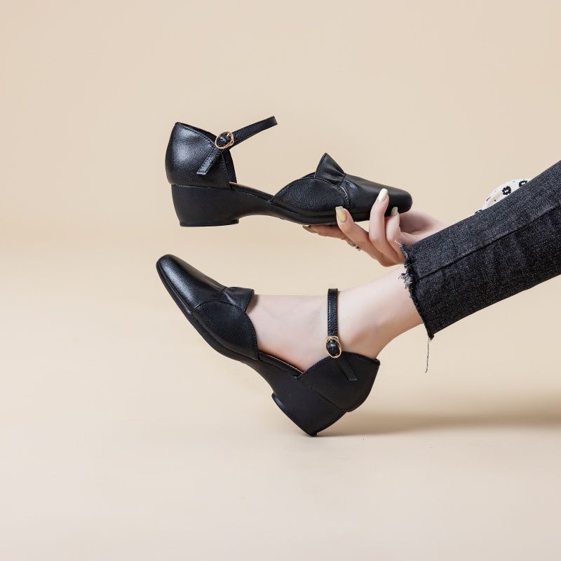 Zapatos de tacón alto de estilo francés, tacón grueso, diseño de punta cerrada, estilo femenino.