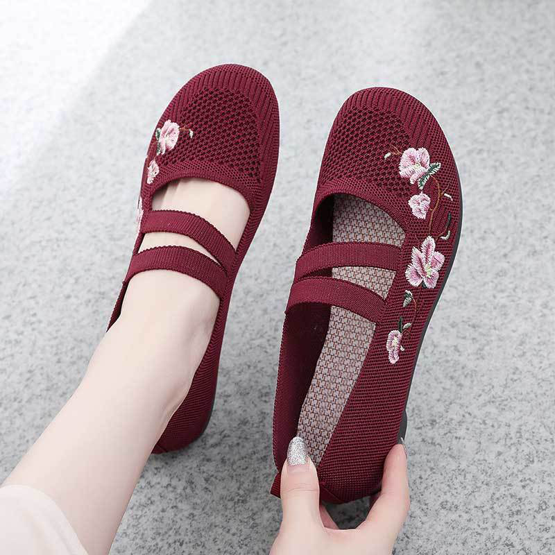 Zapatos de malla con doble tira bordada