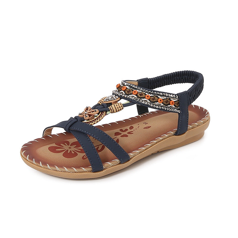 Sandalias planas de cuerda trenzada retro de verano 2025 para mujer