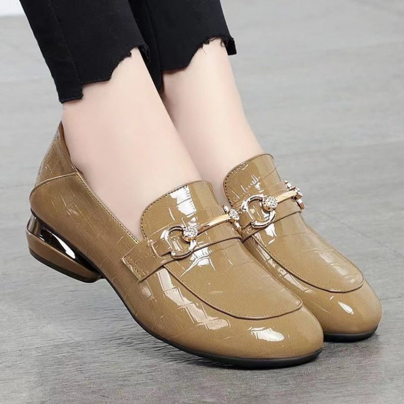 Zapatos de mujer de piel auténtica con efecto espejo a cuadros