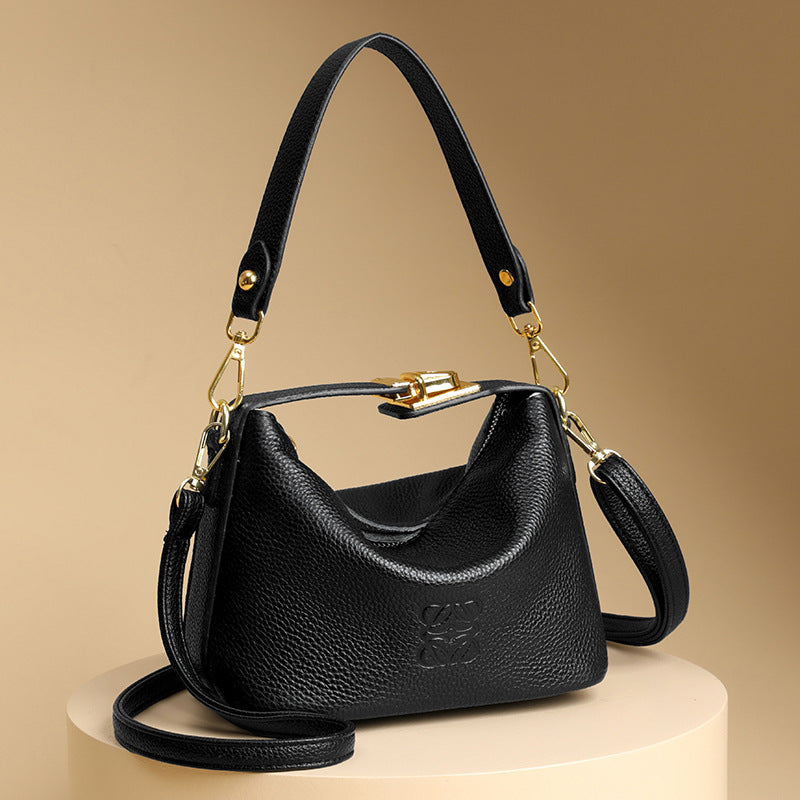 Nuevo bolso premium para mujer de cuero genuino liso con cierre de cerradura