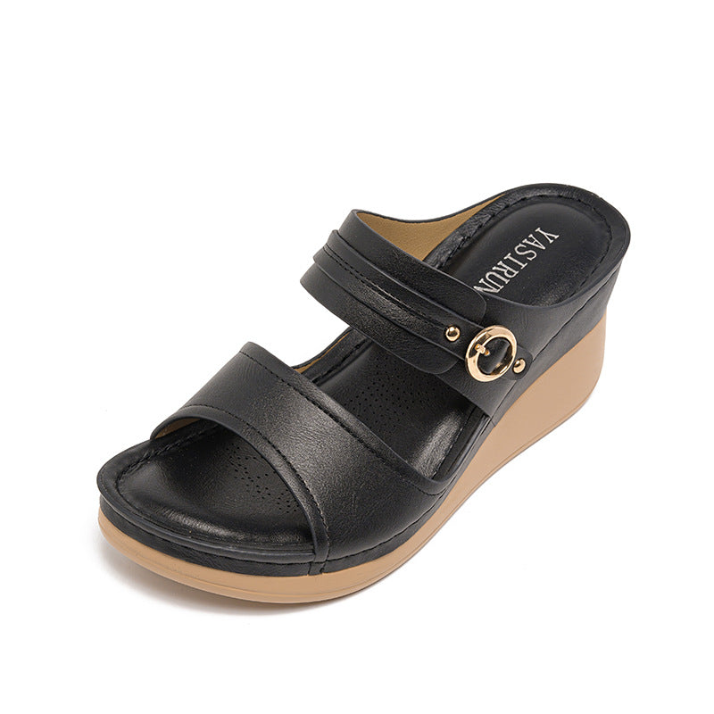 Sandalias de piel genuina con plataforma