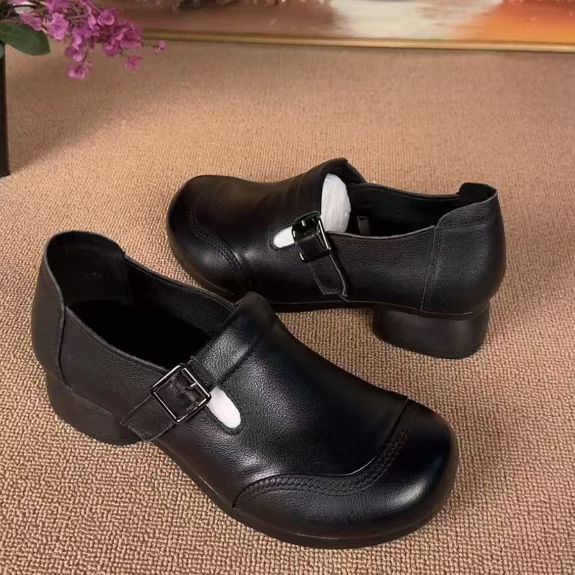 Zapatos casuales de piel para mujer (piel auténtica)