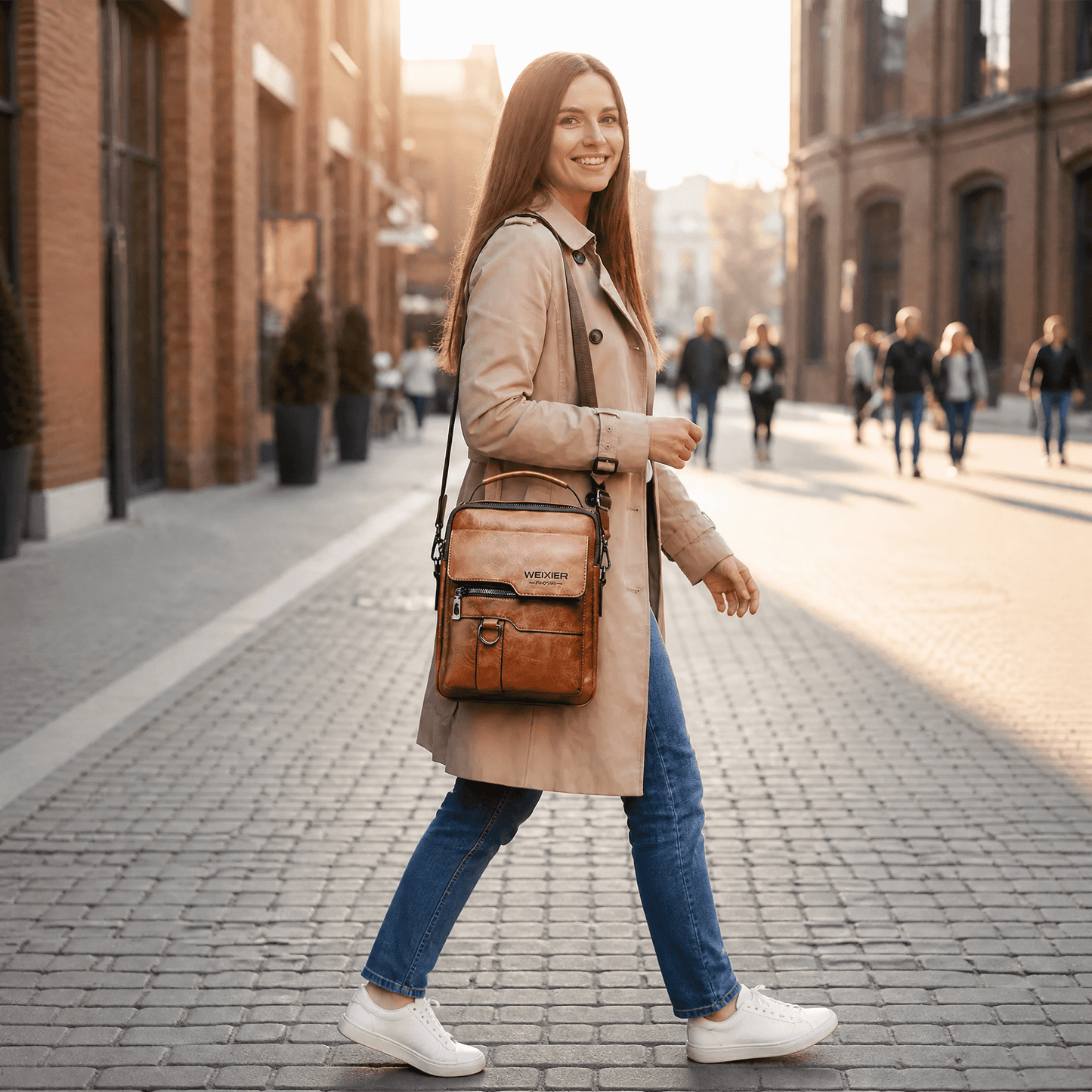 Bolso bandolera de cuero PU unisex, estilo urbano vintage, bolso de gran capacidad para el día a día