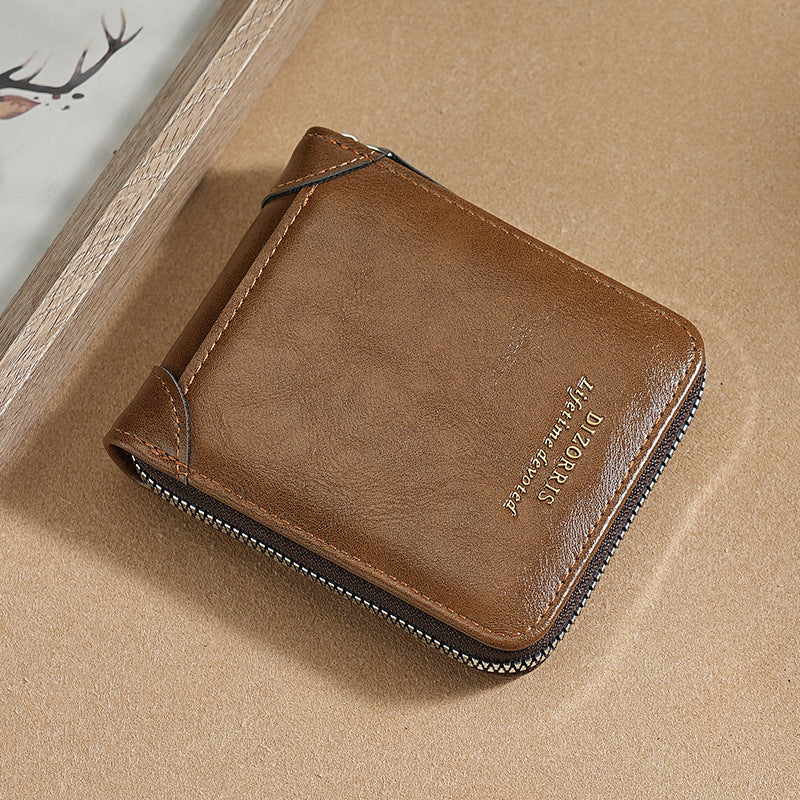 Billetera de cuero para hombre nueva 2026, tarjetero con cremallera estilo vintage