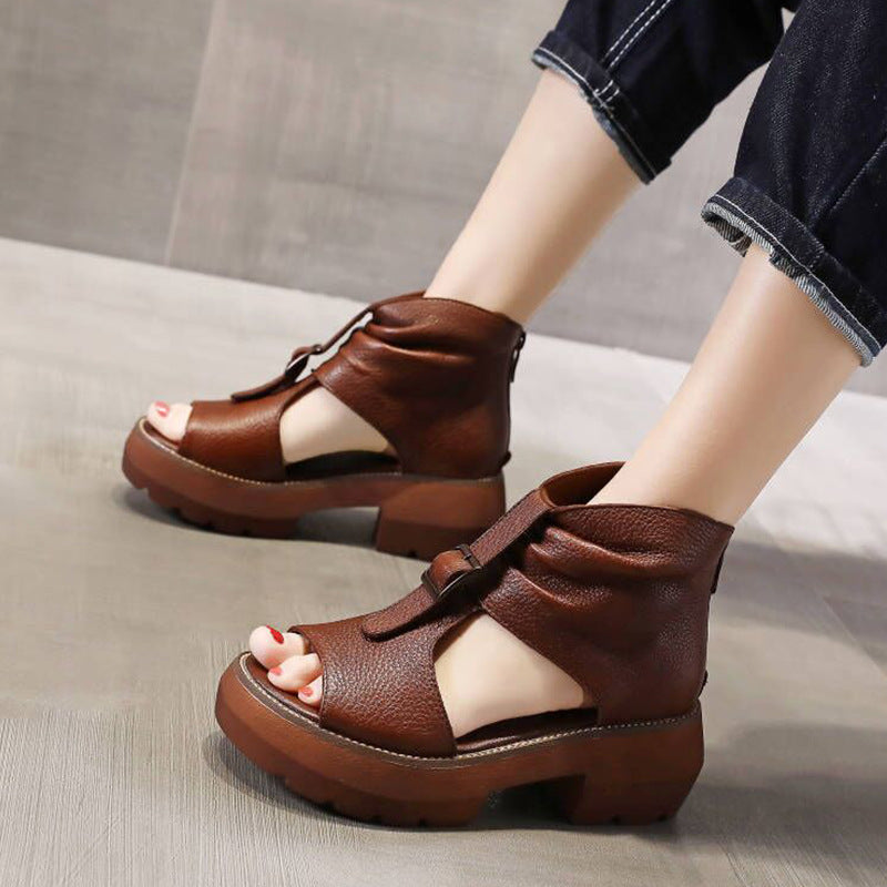 Sandalias de cuña romanas de caña alta para verano