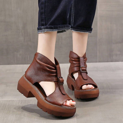 Sandalias de cuña romanas de caña alta para verano