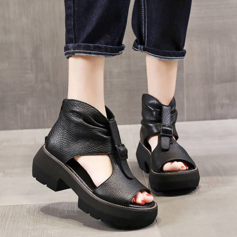 Sandalias de cuña romanas de caña alta para verano