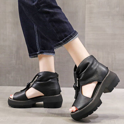 Sandalias de cuña romanas de caña alta para verano