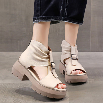 Sandalias de cuña romanas de caña alta para verano