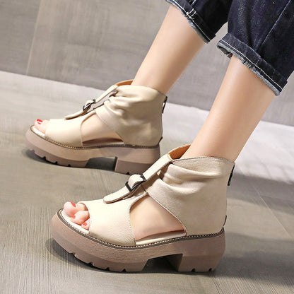 Sandalias de cuña romanas de caña alta para verano