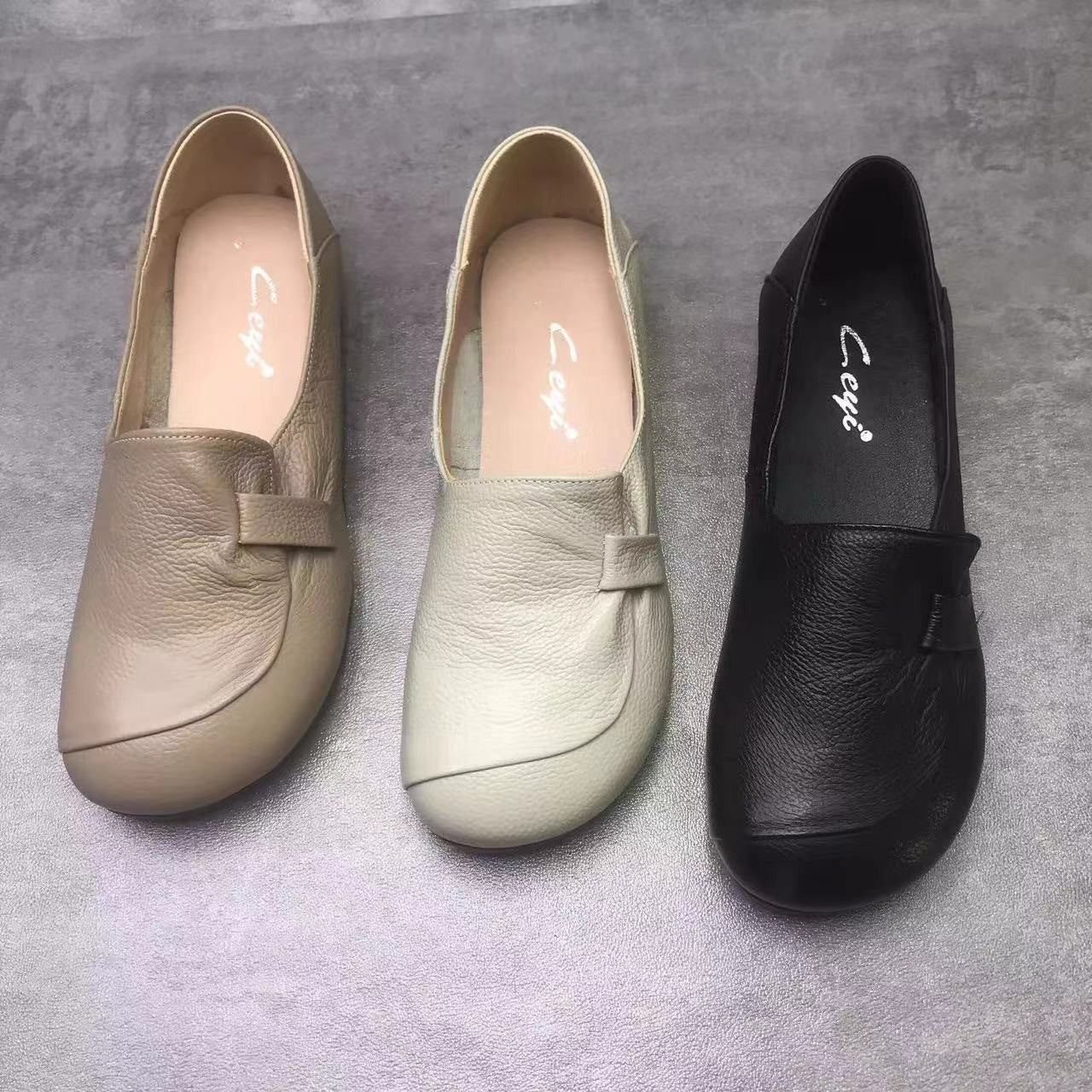 Zapatos de madre con suela blanda de piel de vaca