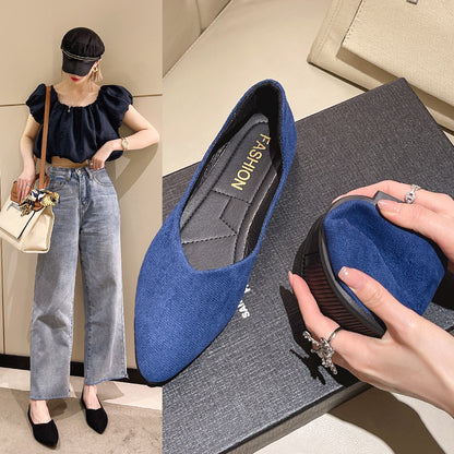 Zapatos de moda para mujer con punta en pico y suela plana, slip-on cómodo de suela blanda