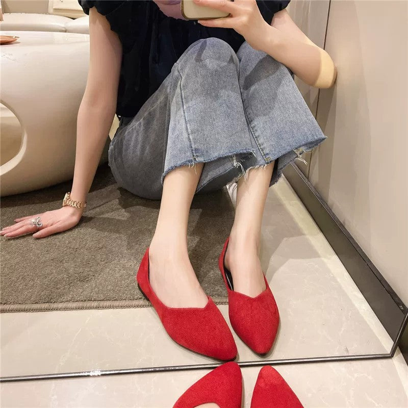Zapatos de moda para mujer con punta en pico y suela plana, slip-on cómodo de suela blanda