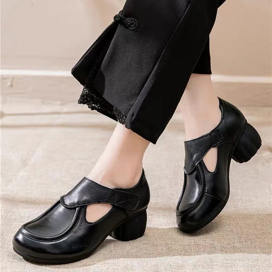 Zapatos de piel con punta redonda y tacón grueso m