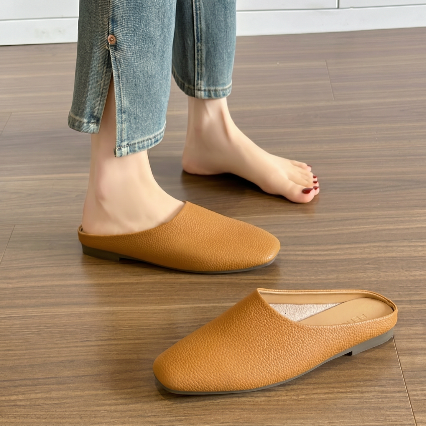 Mules de piel muy suave para mujer, zapatos planos versátiles de uso diario
