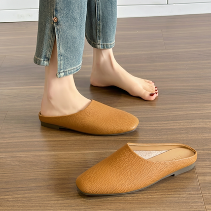 Mules de piel muy suave para mujer, zapatos planos versátiles de uso diario