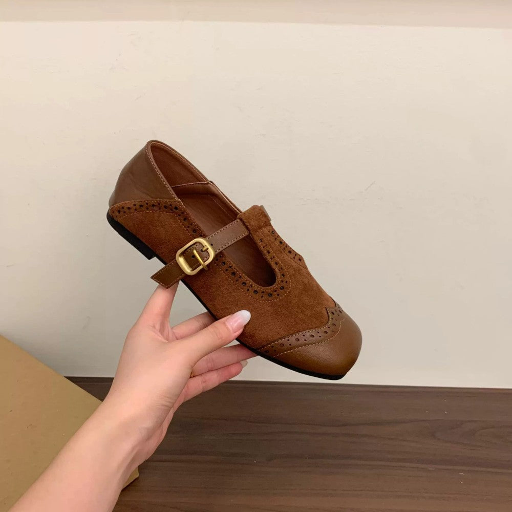 Zapatos planos de punta cuadrada estilo vintage francés, calzado de cuero suave y cómodo