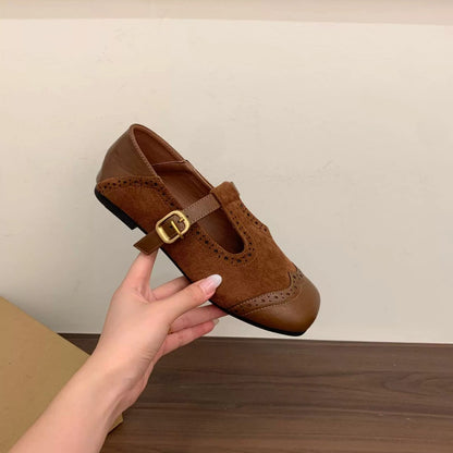 Zapatos planos de punta cuadrada estilo vintage francés, calzado de cuero suave y cómodo