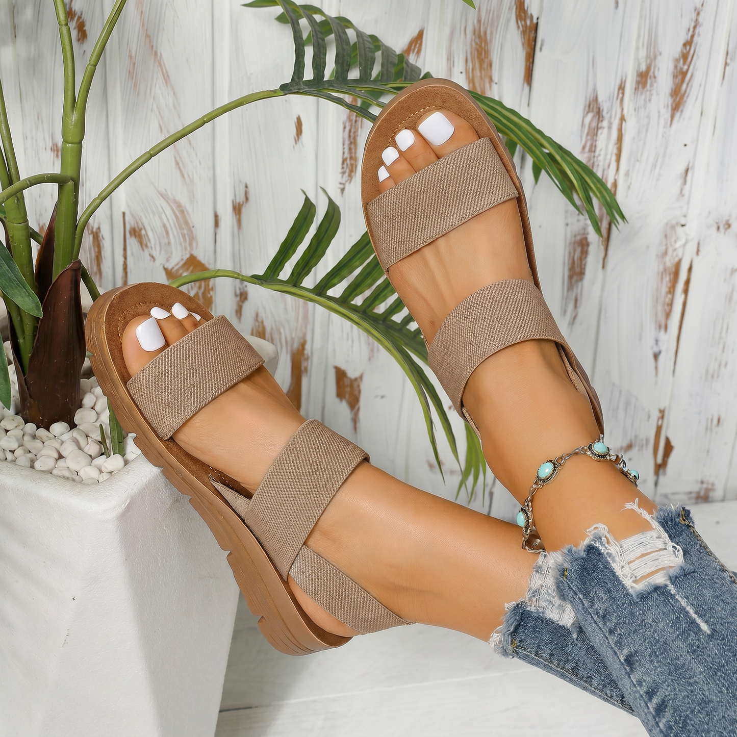 Sandalias Planas de Verano para Mujer, Calzado de Moda Cómodo, Suela Suave Antideslizante y Resistente al Desgaste, Tallas Grandes