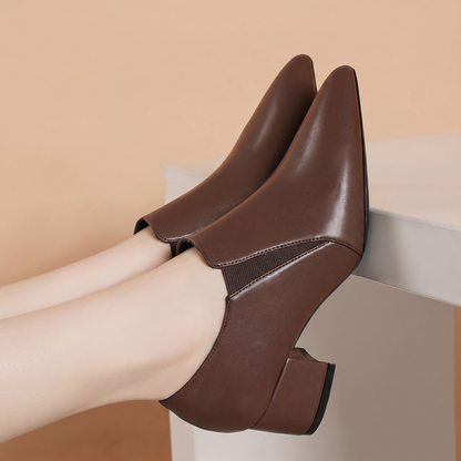 Zapatos de tacón alto con punta puntiaguda y diseño slip-on para mujer, tacón grueso