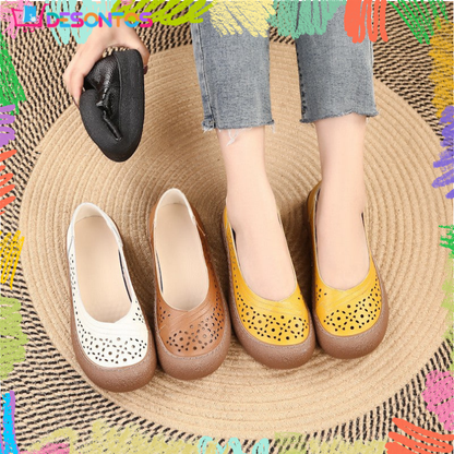 Zapatos de cuero holgados con punta redonda