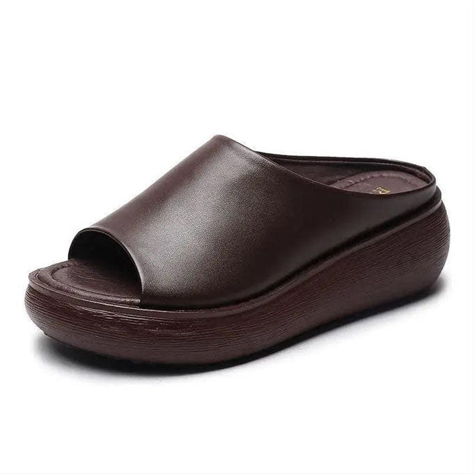 Sandalias de cuña retro de piel suave