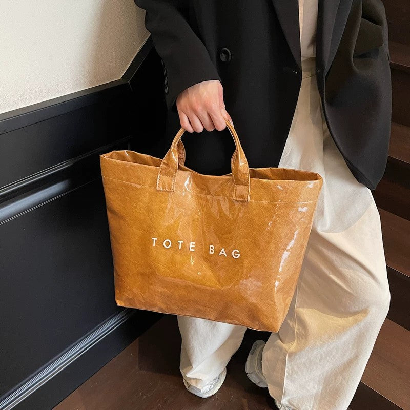 Bolso tote de gran capacidad en color liso para mujer, bolsa de mano de PVC transparente impermeable y de moda