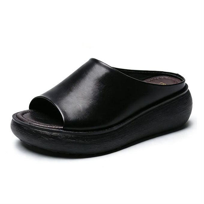 Sandalias de cuña retro de piel suave