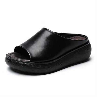 Sandalias de cuña retro de piel suave