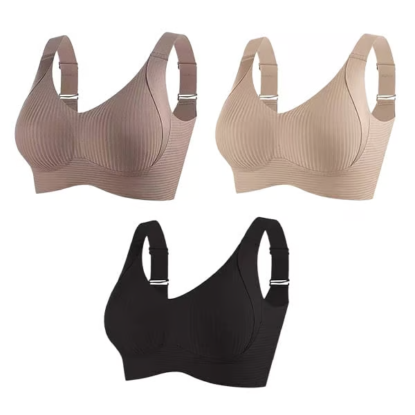 🔥Compre 1 y llévese 3 paquetes: sujetador push up ajustable sin aros y acanalado para mujer