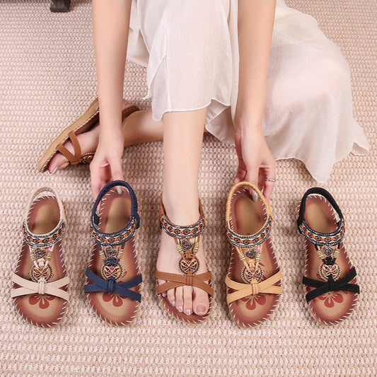 Sandalias planas de cuerda trenzada retro de verano 2025 para mujer