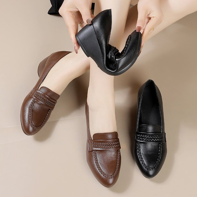 Zapatos mujer cuero vintage tacón cuña