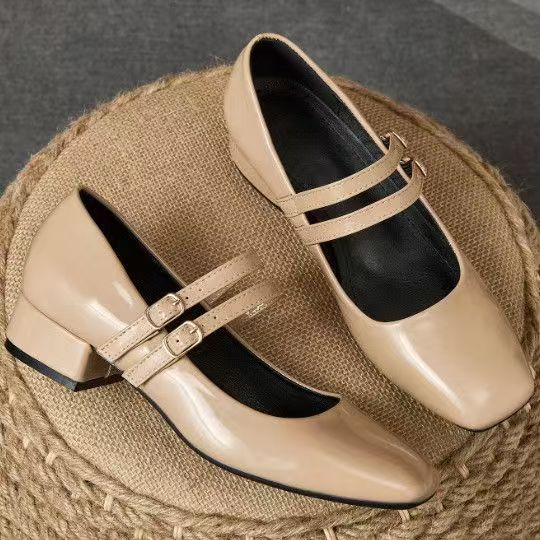 Zapatos de cuero de tacón grueso de 3 cm nuevos 2026