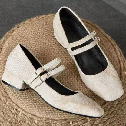 Zapatos de cuero de tacón grueso de 3 cm nuevos 2026
