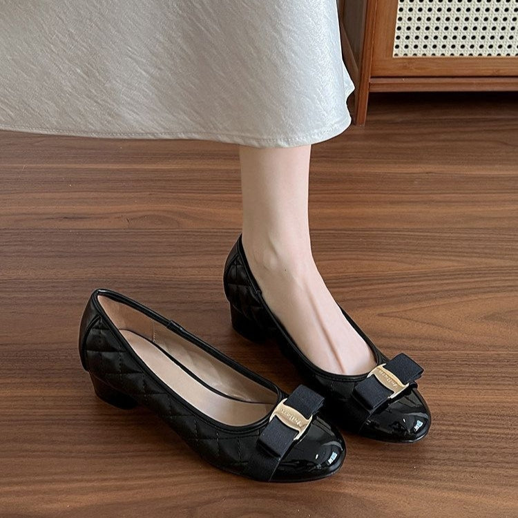 Zapatos de Dama Elegantes con Moño y Tacón Bajo