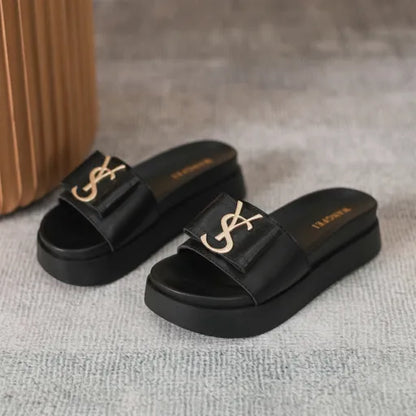 Pantuflas de verano para mujer de piel sintética, zapatos de plataforma cómodos.
