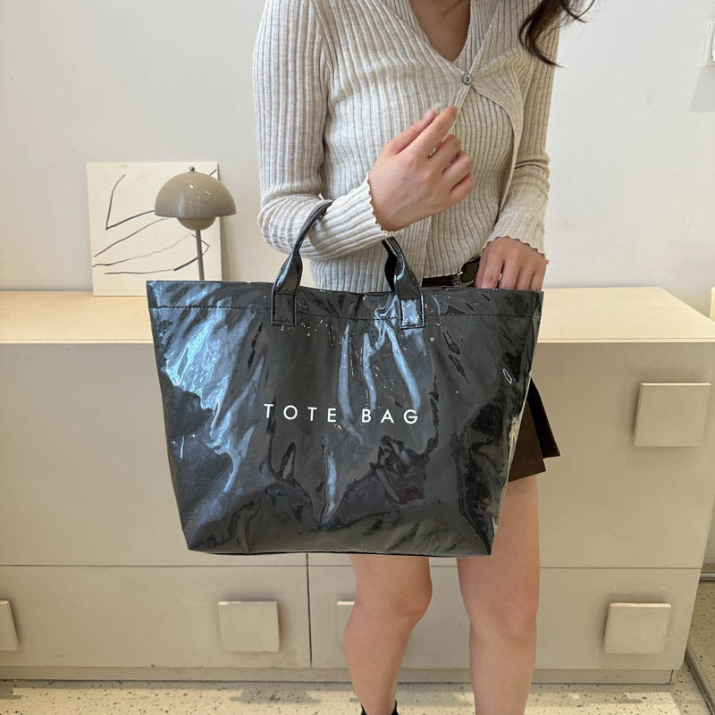 Bolso tote de gran capacidad en color liso para mujer, bolsa de mano de PVC transparente impermeable y de moda