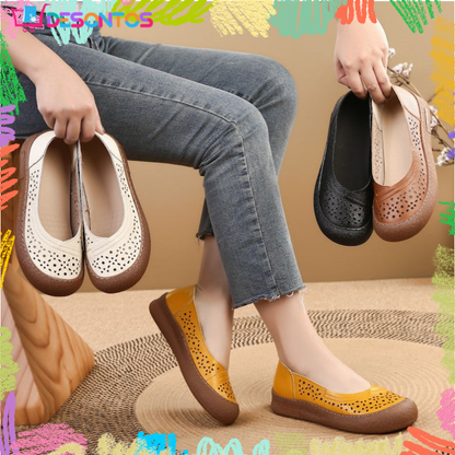 Zapatos de cuero holgados con punta redonda